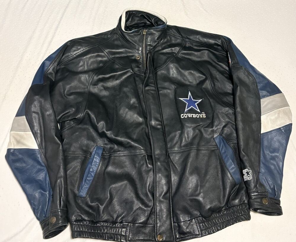 Vintage 90s Dallas Cowboys Starter Pro Line Leather Jacket Mens L NFL Read